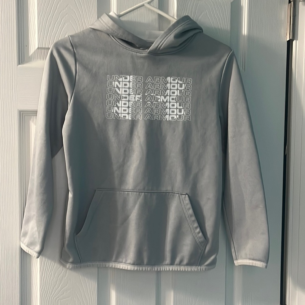 Boys UNDER ARMOUR Coldgear Hoodie Sweatshirt, Light Gray Loose Fit, Youth Medium